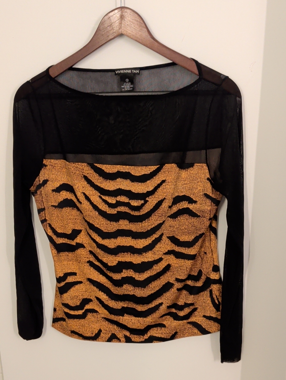 Vivienne Tam Black and Gold Tiger-Print Long Sleeve Top